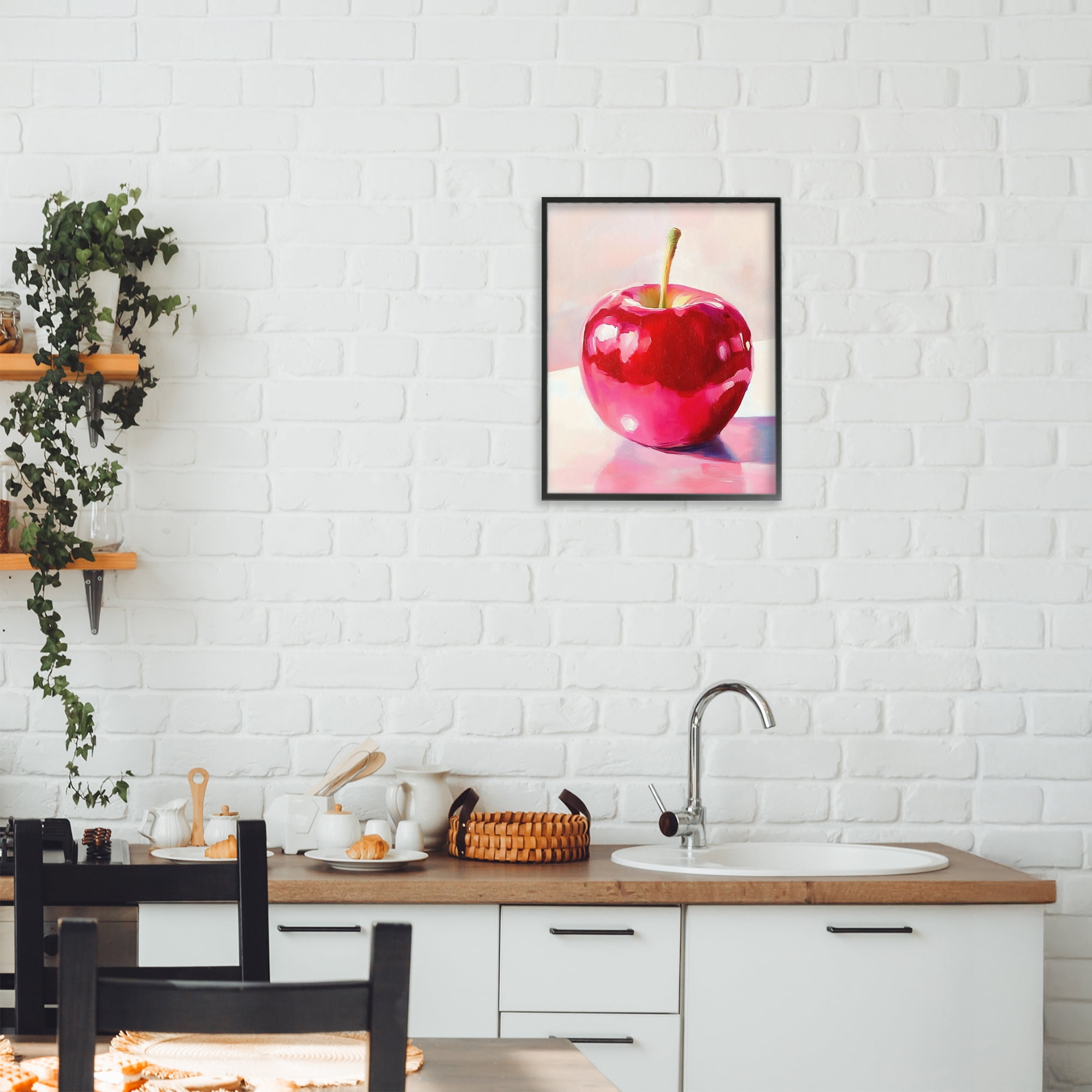 Stupell Industries Shiny Red Apple Reflection Black Framed Giclee Art, design by The Prints Vibe