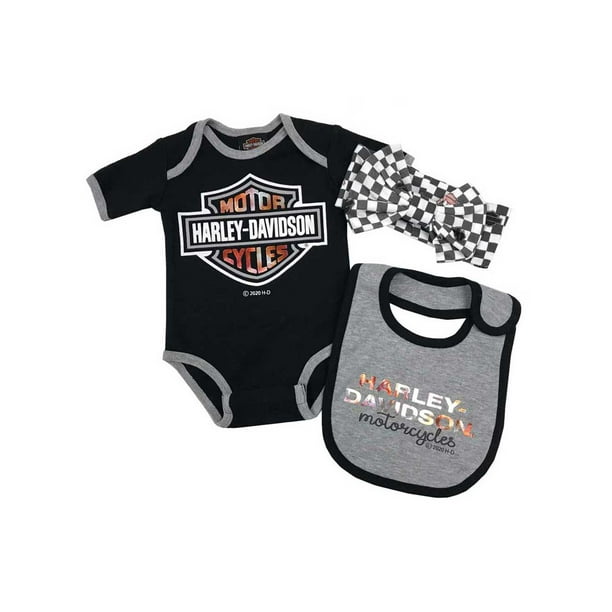 HarleyDavidson Baby Girls' Metallic Infant Creeper Set w/ Hat & Bib