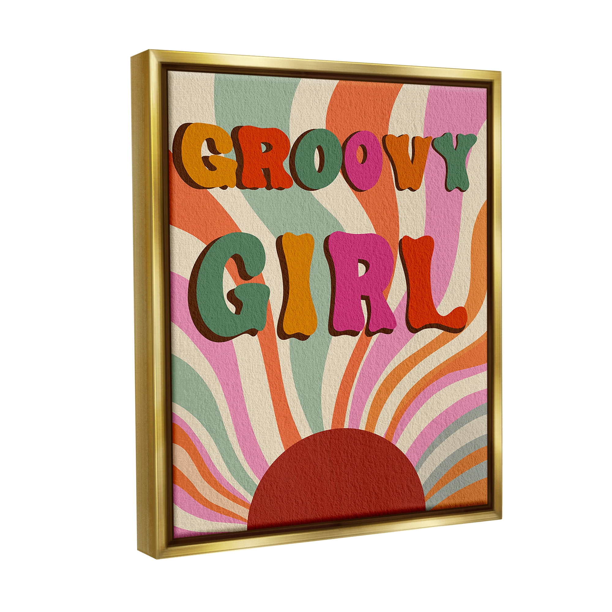 Stupell Industries Groovy Girl Patterned Typography Painting Gold Floater Framed Canvas Art Print Wall Art, 17 x 21