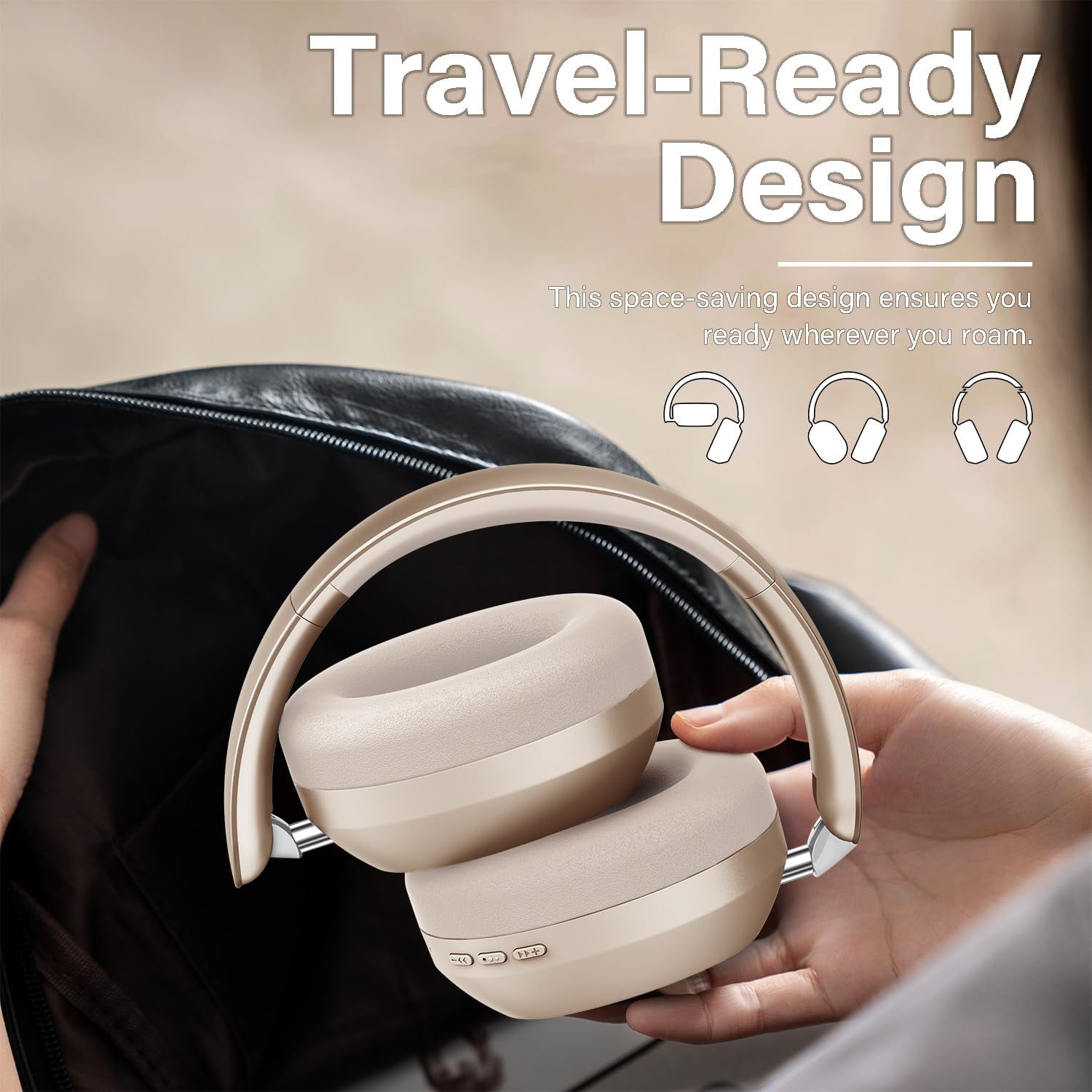 Mahipey Y05 Bluetooth Headphones Wireless Over Ear with Microphone,48 Hours Playtime,High Sound Quality,Foldable Soft Earpads Earphones for Travel/Commute/Workouts Gold