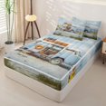 thumbnail image 3 of Homewish Summer Beach Camp Zipper Full Size Comforter Sets with Fitted Sheet and 2 Pillowcases for Kids, RV Camping Car Zipper Bedding Set, Gray Reversible, 4 Pieces, 3 of 6