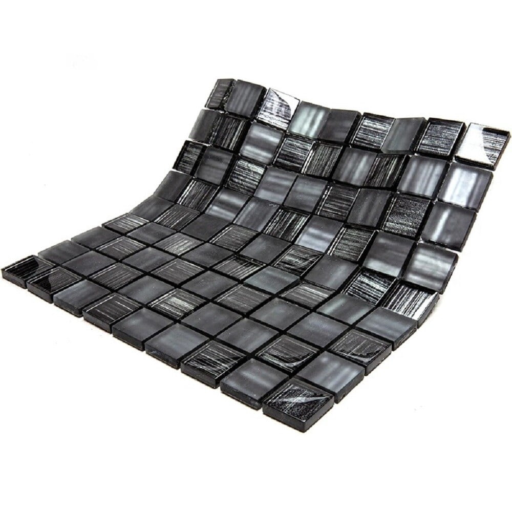 Apollo Tile   5 pack 11.3-in x 11.3-in Gray and Silver Polished and Matte Finished Glass Mosaic Tile (4.43 Sq ft/case)