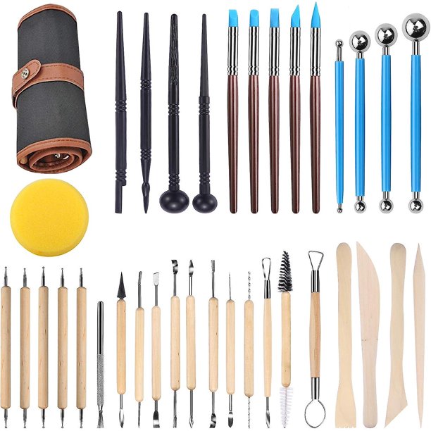35 Uds Herramienta para alfarería modelado de cinceles para esculpir arcilla, Kit de herramientas para alfarería para cerámica, arte en relieve, artista Diy, con bolsa de almacenamiento