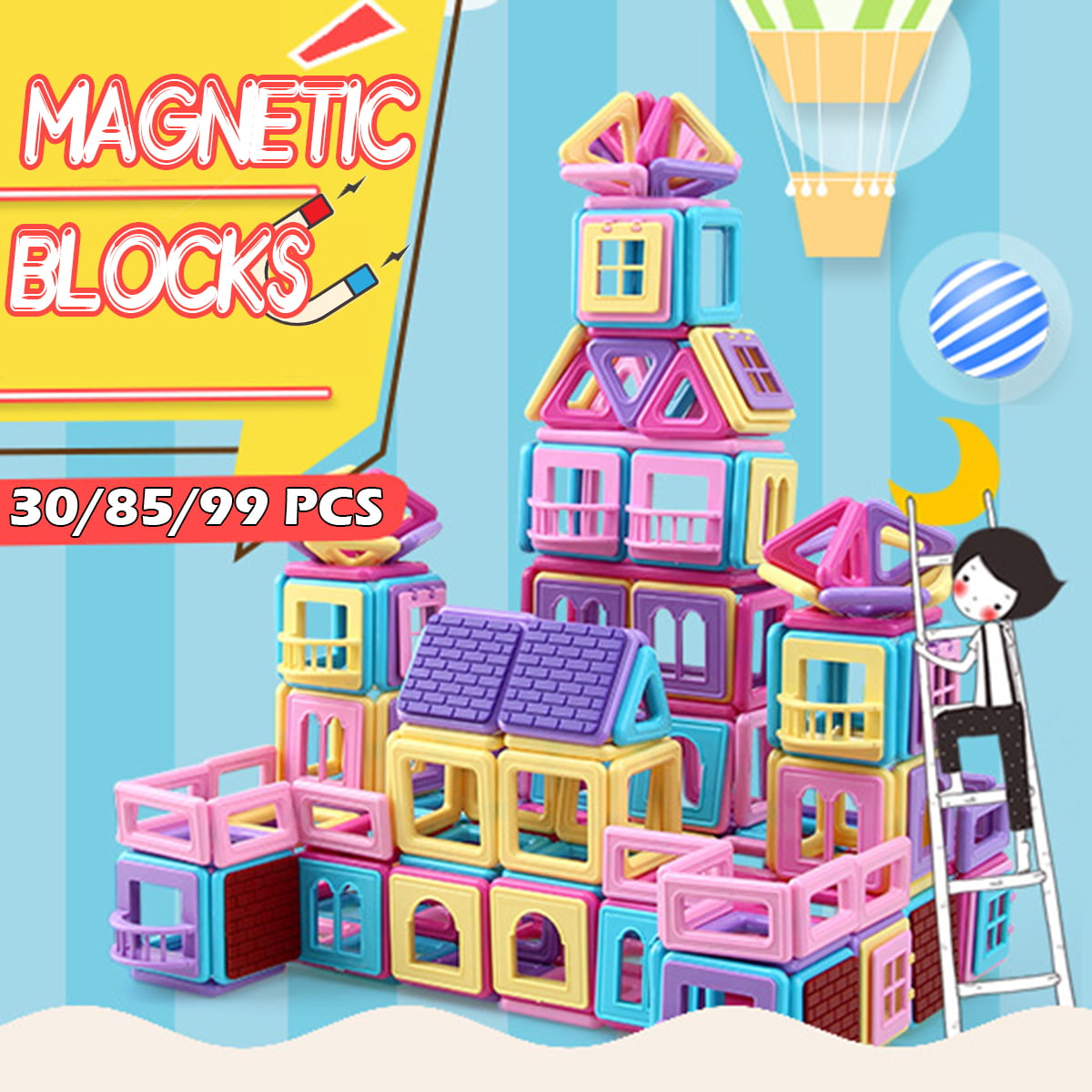 BPA Free Magnetic Blocks Set for Kids Colorful Stacking Blocks 30pcs Educational Blocks with Shapes