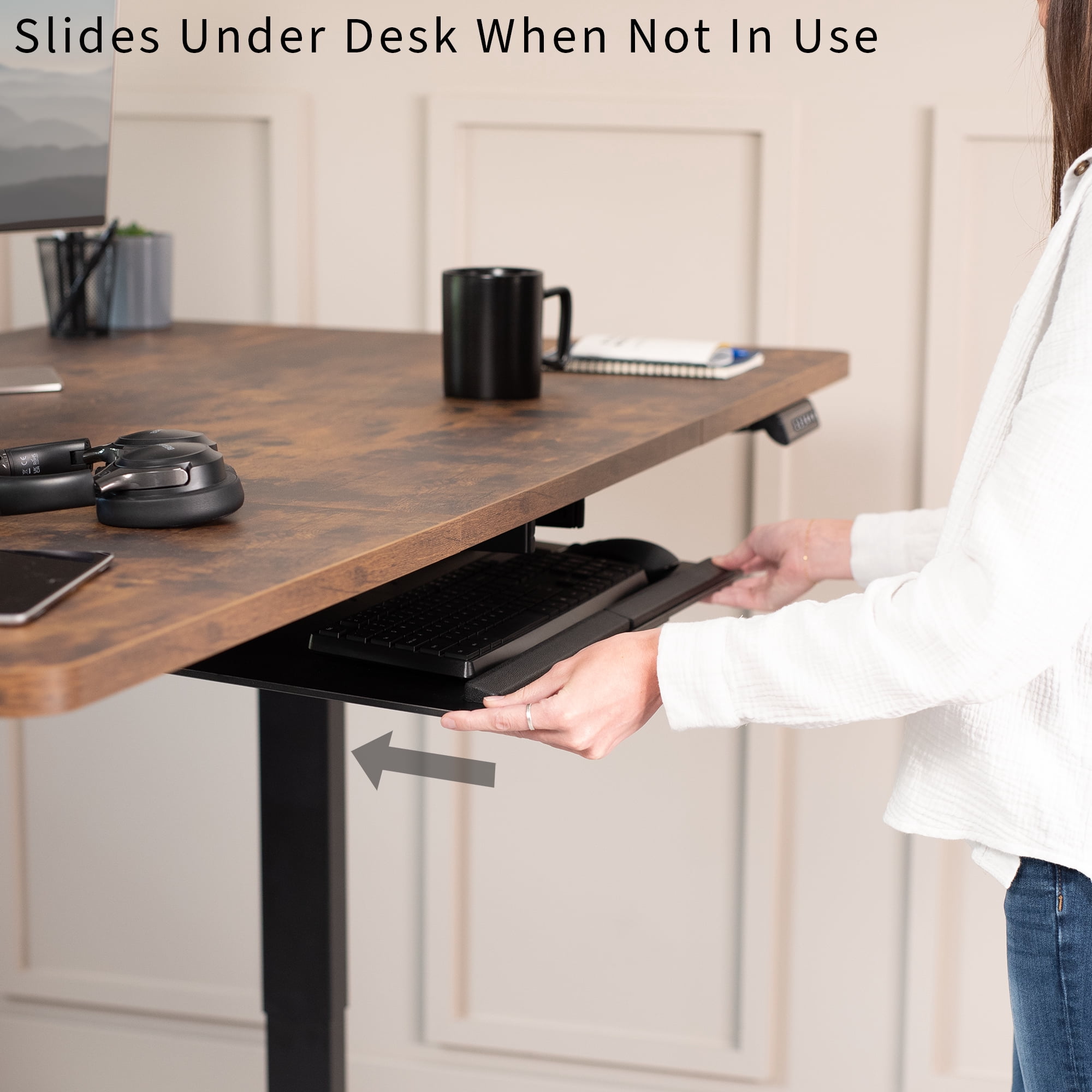 VIVO Adjustable Keyboard Mouse Tray Deluxe Rolling Track Under Table Desk Mount