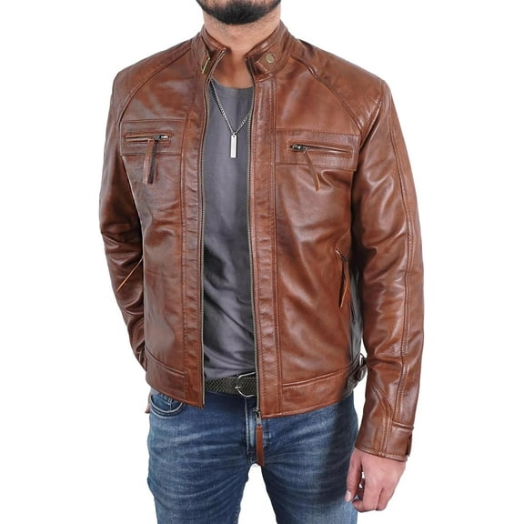 Men's Quilted Brown Real Leather Jacket