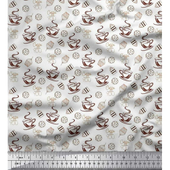 Soimoi Georgette Viscose Fabric Coffee,Cookies & Cupcake Food Print Fabric by Yard 42 Inch Wide