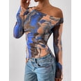 thumbnail image 3 of Blusa PRETTYGARDEN de malla con hombros descubiertos y efecto tie dye, talla M, 3 of 8