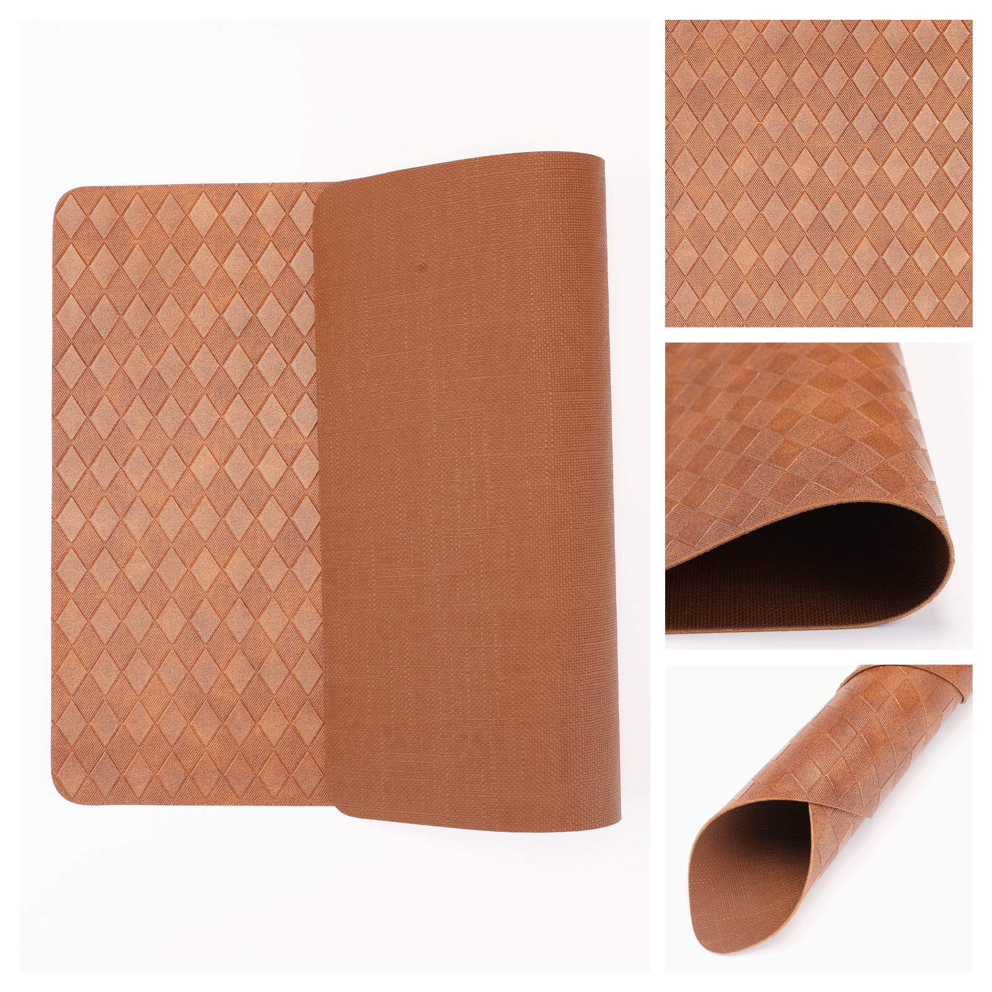 Unique Bargains Set of 6 Leather Placemats for Kitchen Dining Table Light Brown
