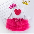 thumbnail image 4 of Otqutp 0-18 Months Baby Girls Heart Embroidery Long Sleeve Romper Bodysuit Tutu Tulle Skirt Headband Valentine's Day Dress Outfit Clothes Set(A-Hot Pink,3-6 Months), 4 of 8