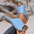 thumbnail image 6 of HomeDM Women's Wedge Platform Sandals Open Peep Toe Slip-On Casual Summer Beach Vacations Slide Sandals, Sky Blue Size 6.5, 6 of 9