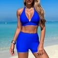 thumbnail image 2 of UTSJKR Womens Two Piece Bikini Sets Halter Bikini Top Tie Back Padded Bathing Suit Push Up Swimsuit Top with High Waisted Bathing Suit Bottoms Blue 8-10, 2 of 7
