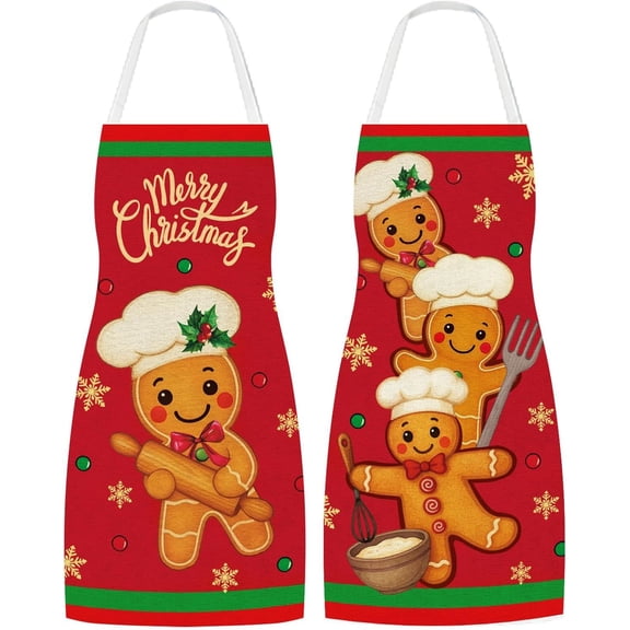 Adjustable Kitchen Aprons Vintage Red Gingerbread Man Cooking Apron for Cooking Holiday Party Home Supplies, Set of 2
