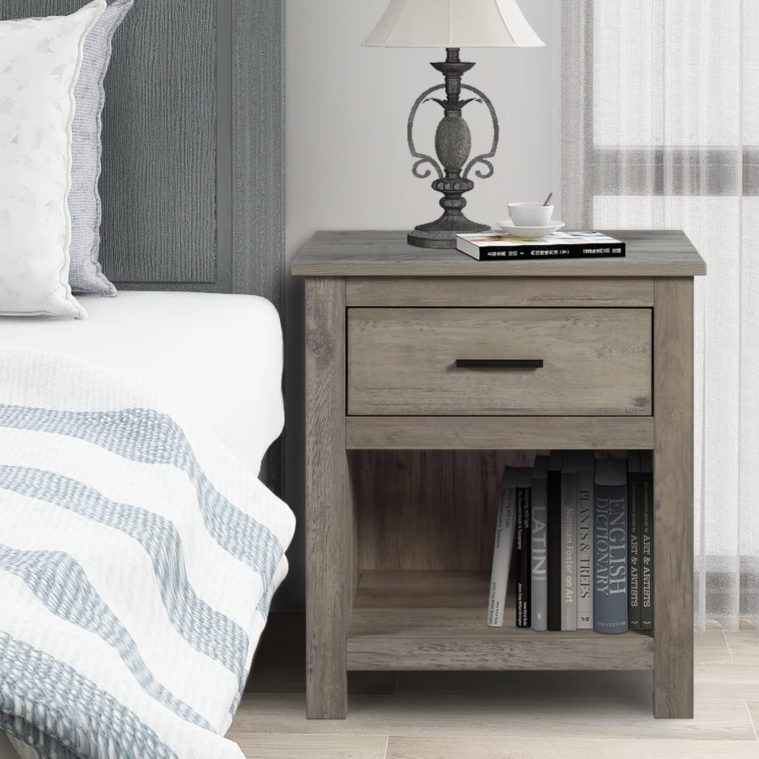 YIGOBUY Dresser Nightstands - Set of 2 Farmhouse Nightstands for Bedroom, Wooden Bedside Table Storage Organizer for Bedroom,Nursery, Living Room, Hallway, Entryway