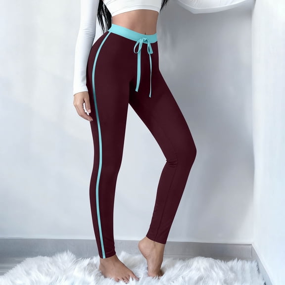 Yoga Leggings for Women, High Waist Elastic Drawstring Slim Trousers, Side Striped Casual Jogger Gym Sport Pants