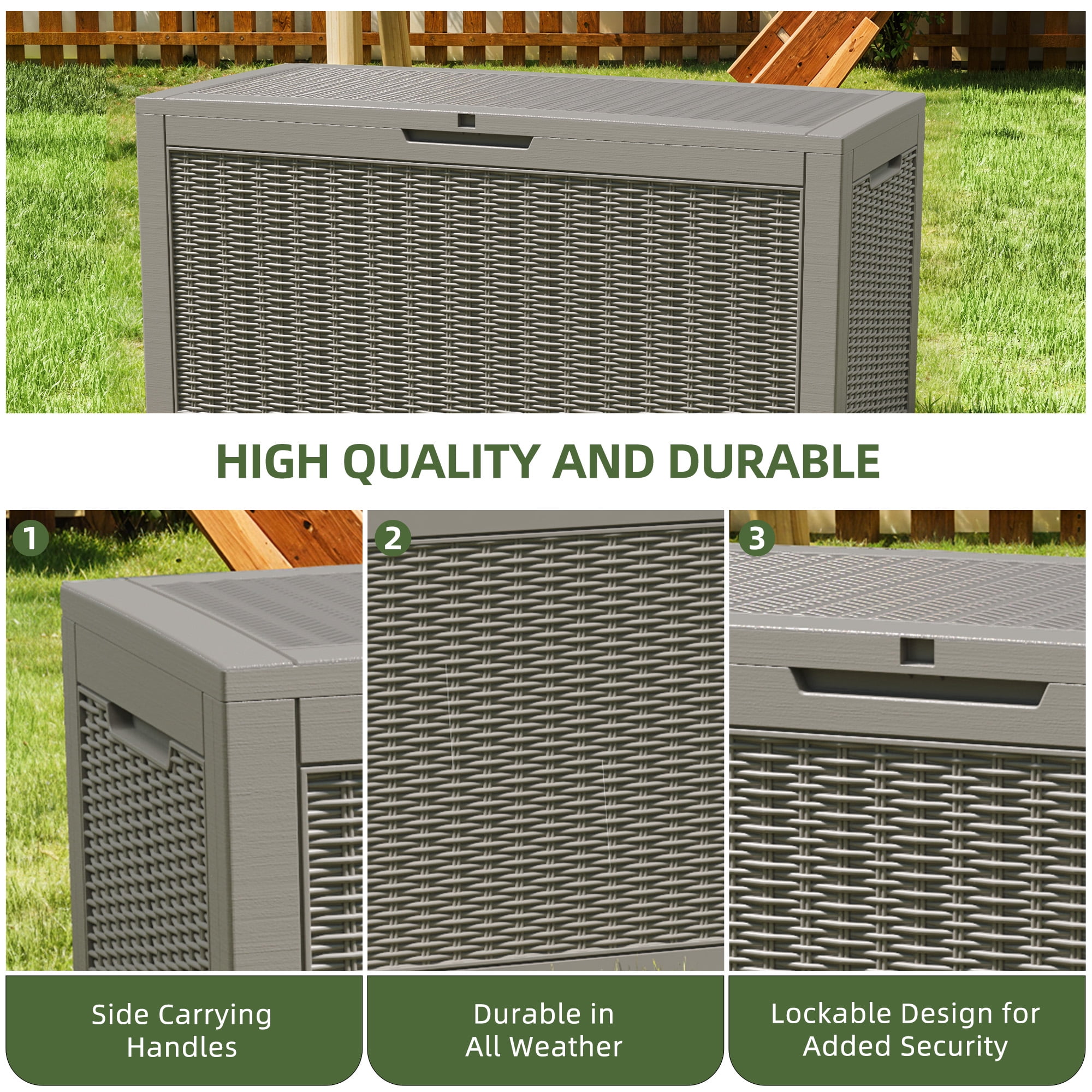 Uforic 60 Gallon Outdoor Resin Deck Box,Weatherproof&Lockable Rattan Storage Box for Garden Patio, Light Brown