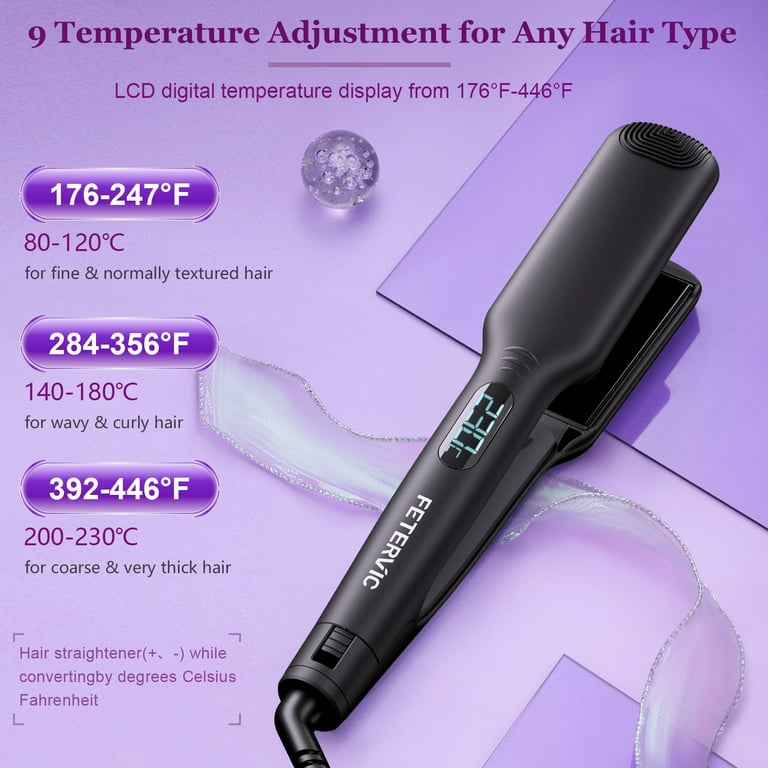 FETERVIC Hair Straightener Flat Iron Hair Straightener Iron with 9 Adjustable Temperature LCD Display Titanium Flat Iron for Fast Heating Wide