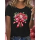 thumbnail image 1 of Valentine'S Day Floral Applique Women'S Short Sleeve T-Shirt, Casual Crew Neck, Polyester Knit Fabric, Regular Length, with Rose Bouquet Graphic Print, for Summer Wear - 1206, 1 of 6