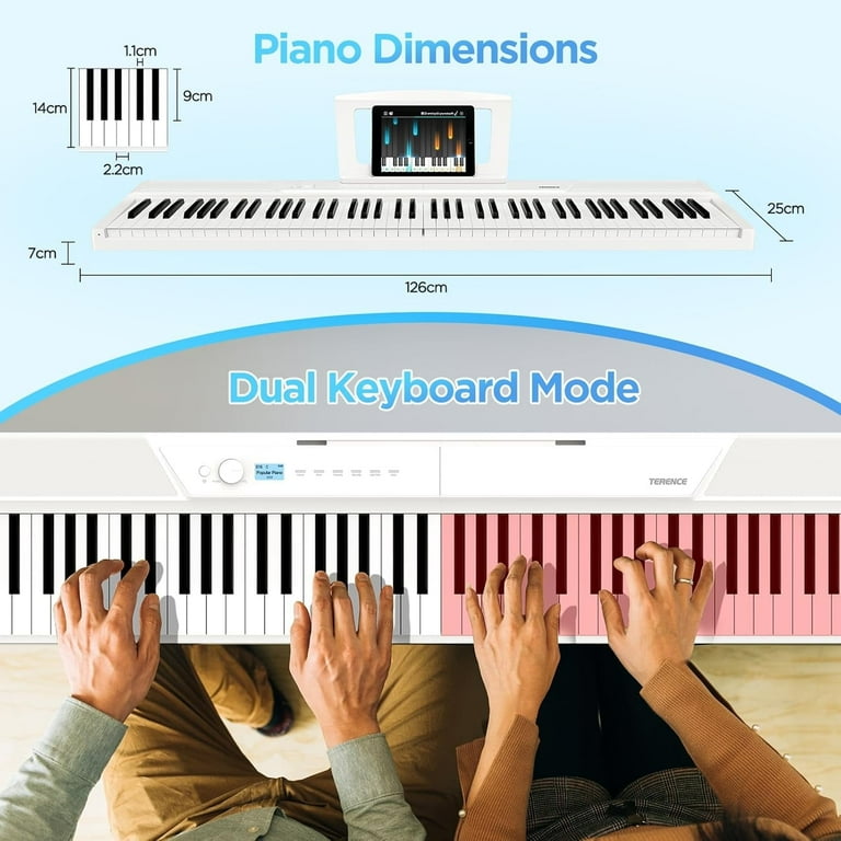 Terence V50 Electronic Piano White Folding Digital Piano Keyboard