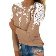 thumbnail image 2 of Royisotas Khaki Women Plus Size Tops Summer Casual Floral Long Sleeve Shirts for Women Plus Size Fashion Loose Crew Neck Lace Splicing Tshirts, 2 of 3
