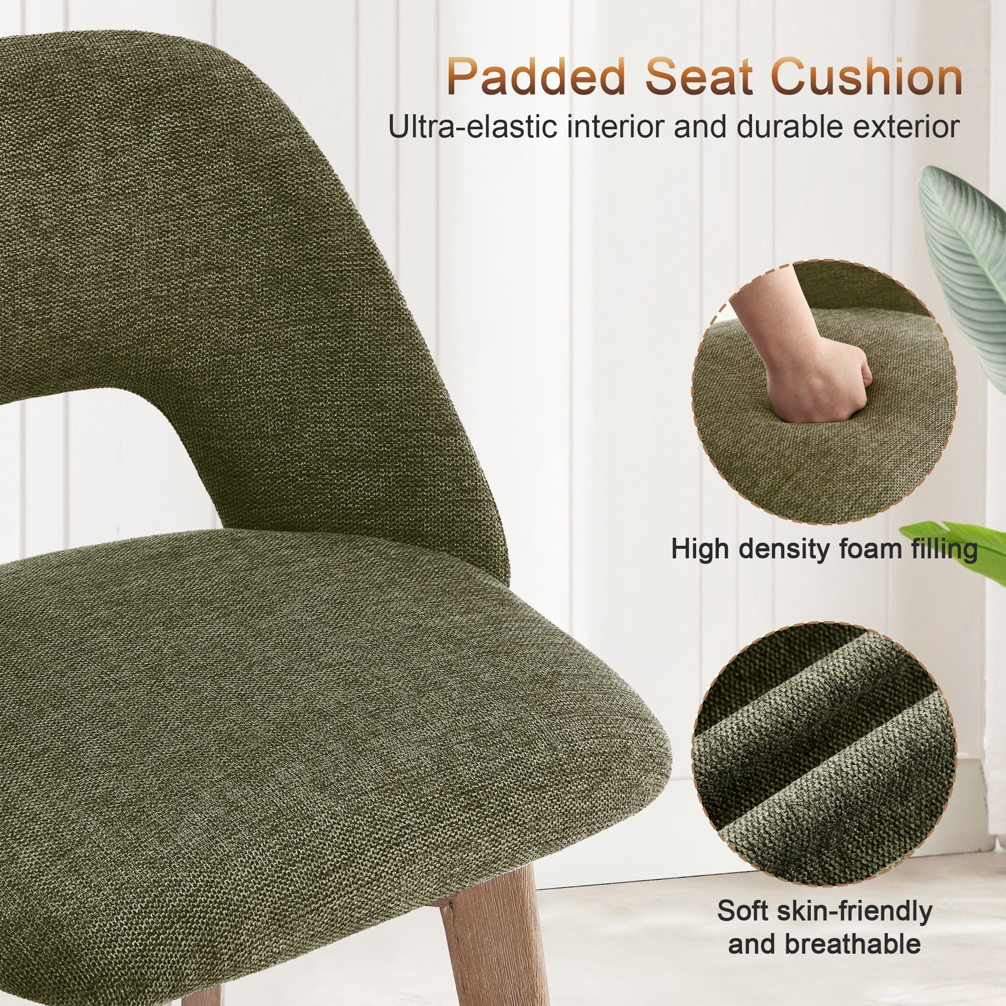 Zesthouse 26.8" Swivel Bar Stools Set of 2, Linen Upholstered Counter Height Stools with Open Back and Brushed Wooden Legs, Mid Century Barstools Kitchen Bar Chairs for 36"-39" Countertop, Green