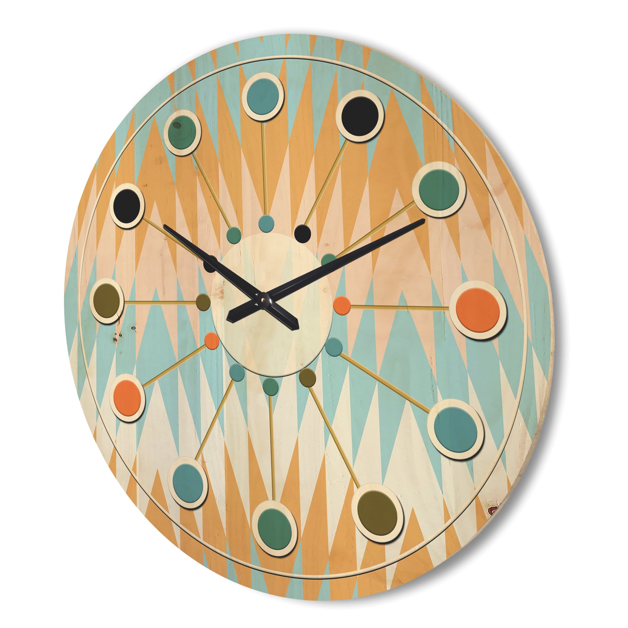 Designart 'Abstract Retro Design XI' Mid-Century Modern Wood Wall Clock