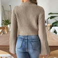 thumbnail image 6 of Qetyuw Crop Crochet Knit Sweater for Women Chunky Long Sleeve Mock Neck Pullover Sweaters Solid Color Casual Jumper, 6 of 9