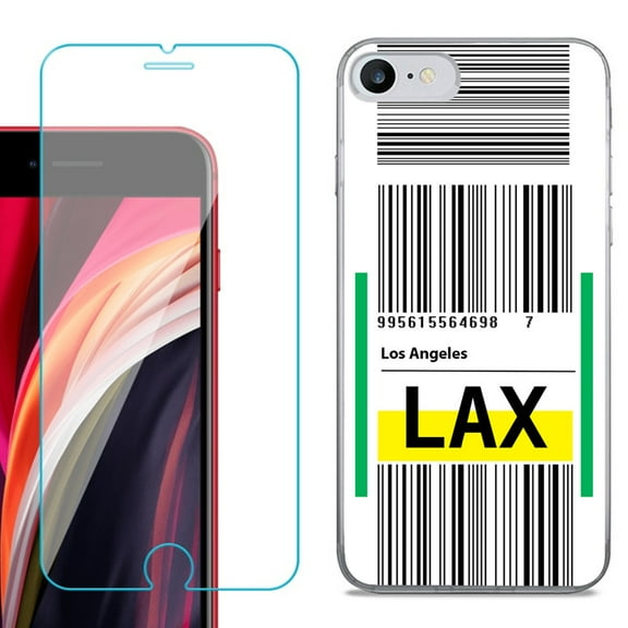 Slim-Fit Fashion Gel Phone Case for iPhone SE 2022, with Tempered Glass Screen Protector, by OneToughShield ® - Airport Tag / Los Angeles