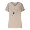 thumbnail image 4 of WREESH Cotton Linen Graphic T-Shirt Women's Loose V-Neck Short Sleeve Top Khaki, 4 of 5