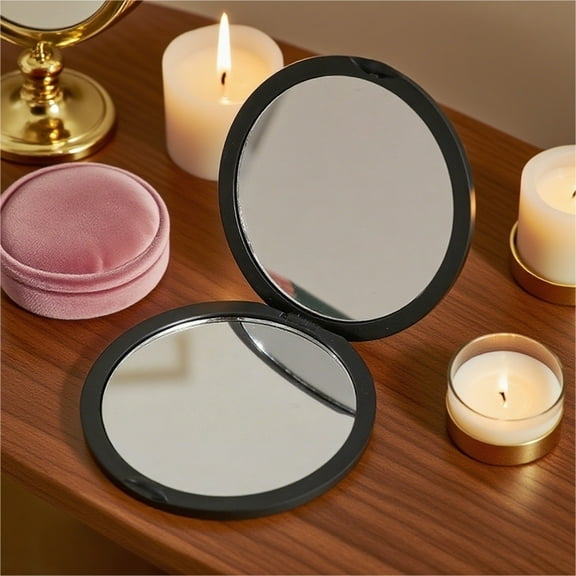 Mini makeup mirror for wallets, round case, portable travel makeup mirror, mini pocket mirror, black, 1 piece.