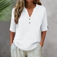 thumbnail image 2 of WERYOUNG Women's Casual Button Down T Shirt Short Sleeve Linen Tee Loose Fit Tunic T-Shirts Travel Party Comfortable Tops XXL, 2 of 5