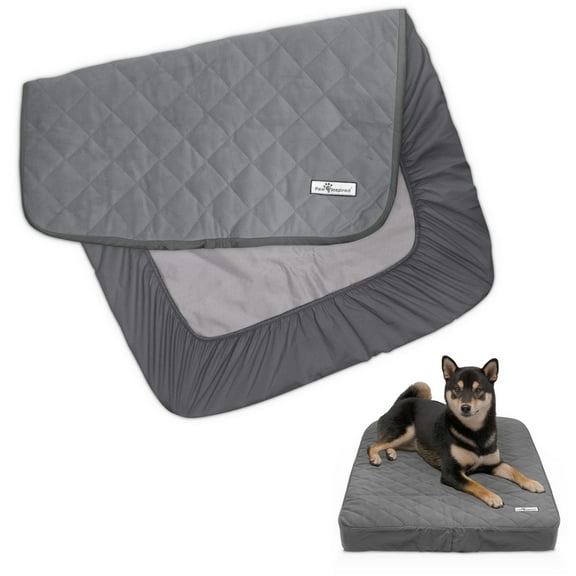 Paw Inspired 34 x 23 x 5 in Dog Bed Cover Replacement Washable Waterproof Fitted Pet Bed Protector, Removable Cover for Dog Mattress (Gray)