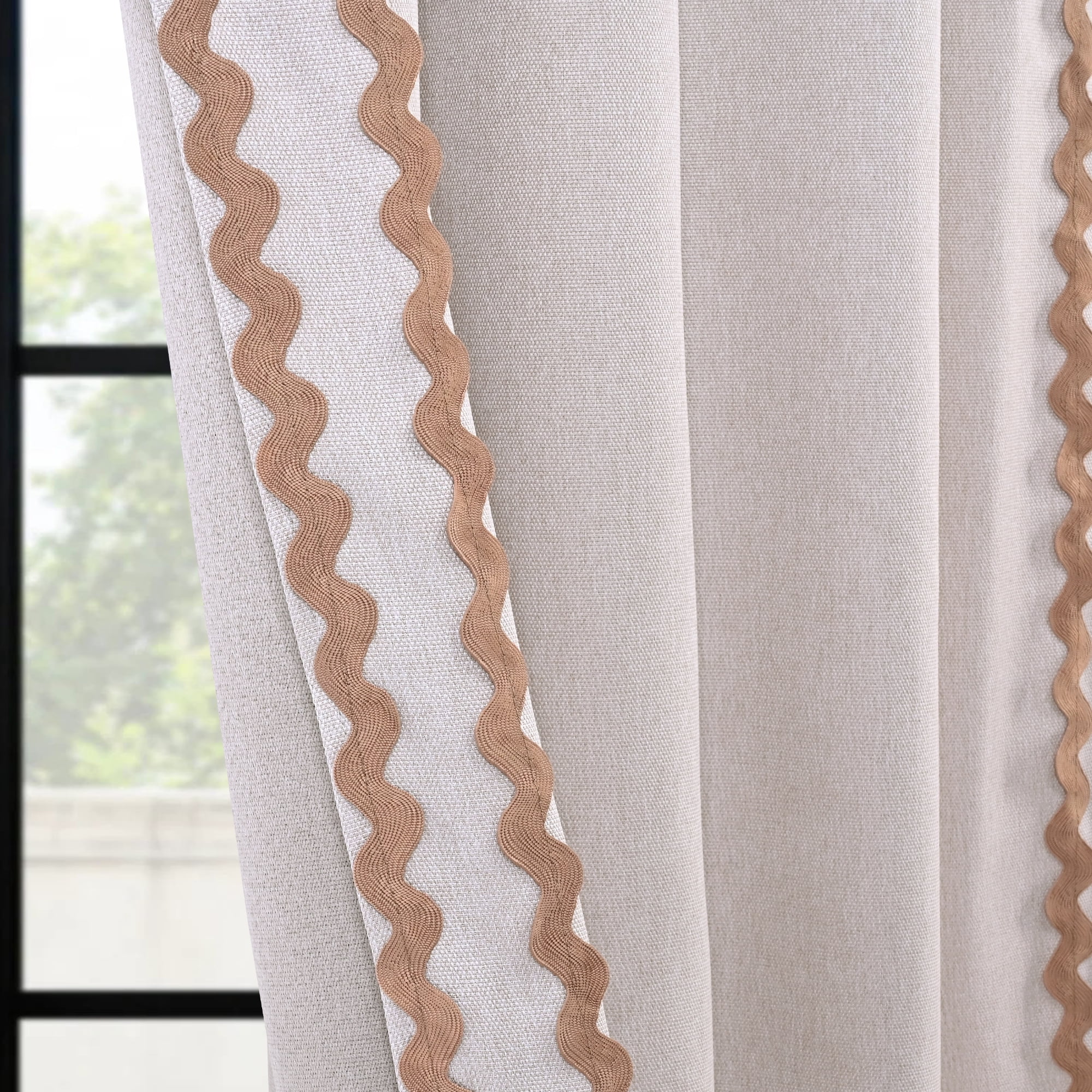 Alishomtll Natural Linen Scalloped Rod Pocket Back Tab Blackout Curtains for Bedroom,Pack of 2,52"x 84"