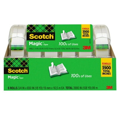 Scotch Magic Tape, Invisible, Home Office Supplies and Back to School Supplies for College and Classrooms, 6 Rolls with Dispensers