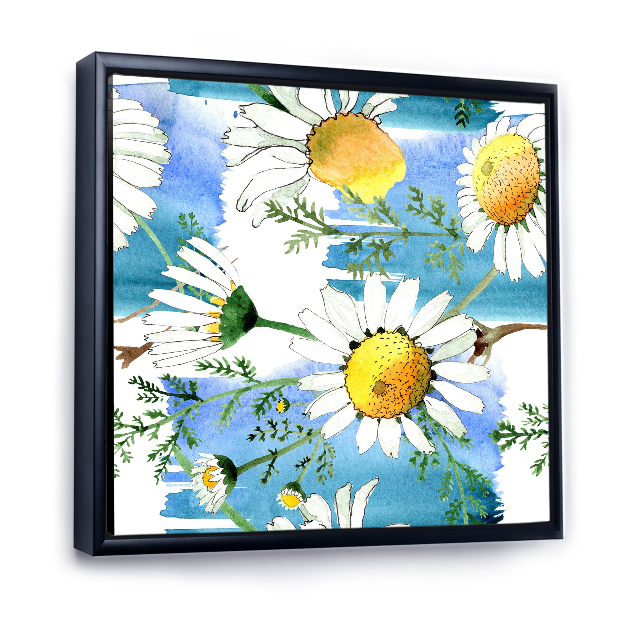 Designart 'Wild Spring White Chamomile Flowers' Traditional Framed Canvas Wall Art Print