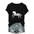 thumbnail image 2 of ALLLIST Black Tops for Women Holiday V Neck T-Shirts Animal Print Trendy Short Sleeve Shirts Tops for Ladies, 2 of 6