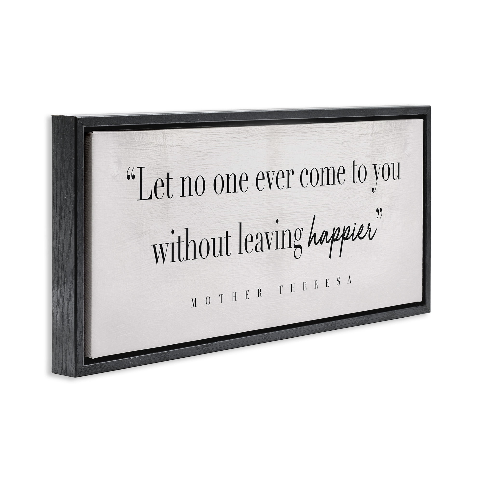 Stupell Industries Mother Theresa Inspirational Quote Typography Painting Black Floater Framed Canvas Art Print Wall Art, 25 x 11