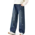 thumbnail image 5 of Cowsor Kids Bow Embroidery Casual Jeans Big Girls Elastic Waist Loose Long Pants With Pockets Comfortable Daily Denim Trousers For 5-15 Years Old, 5 of 6