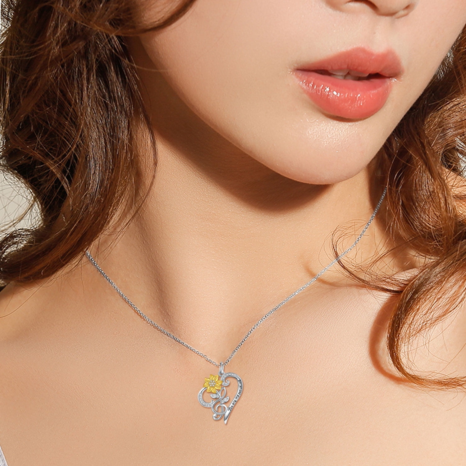 Coachuhhar Sunflower Note Necklace Sterling Silver You are My Sunshine Necklace Heart Sunflower Necklace Musical Note Necklace Sunflower Jewelry Gifts for Women