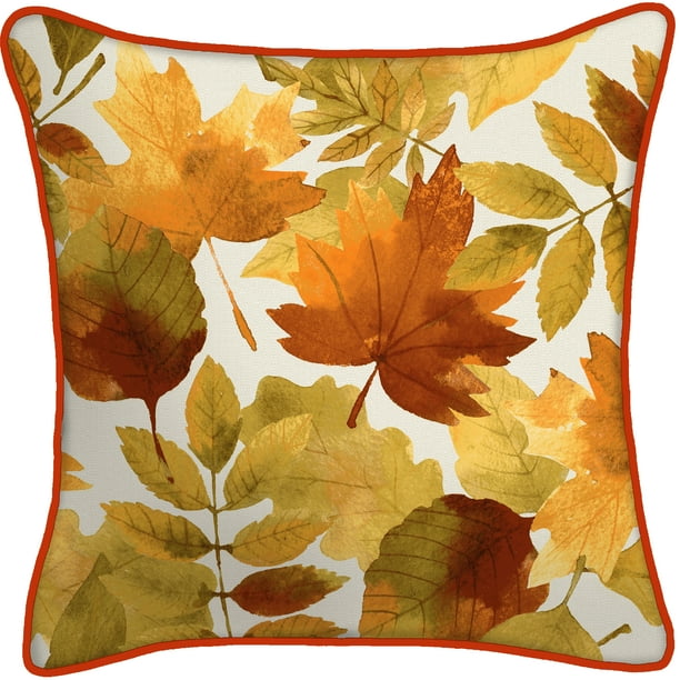 Mainstays 16" Outdoor Fall Leaves Throw Pillow with Welt, Single Pillow