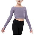 thumbnail image 2 of HAiming Girls Knit Shirt off the Shoulder Slim Fitted Dance Clothes Long Sleeve Solid Color Sweater, 2 of 8