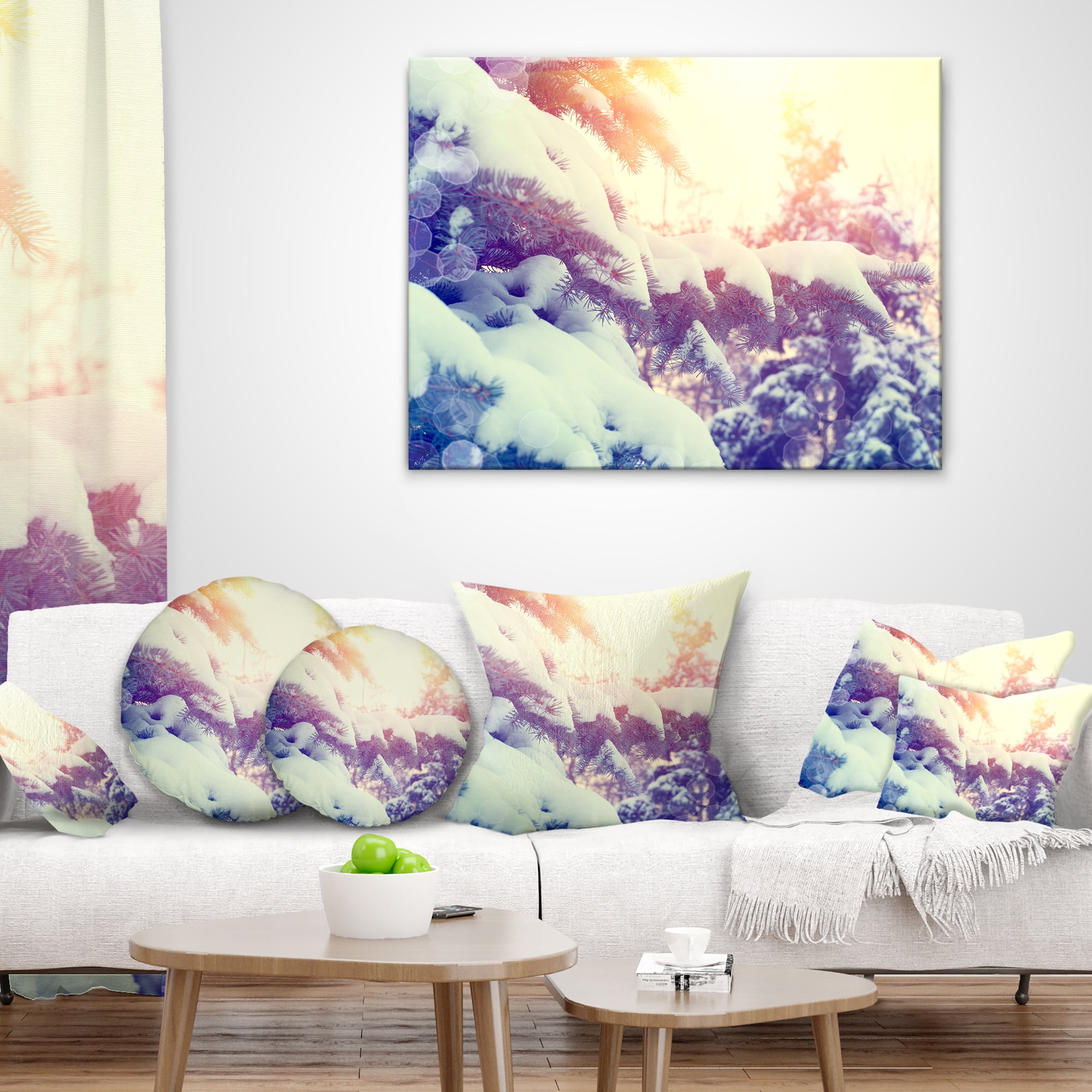 Designart Winter Pine Trees in Mountains - Landscape Printed Throw Pillow - 12x20