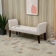 thumbnail image 2 of 55" Tufted Storage Bench with Arms, Upholstered Bedroom Bench with Solid Wood Legs for End of Bed or Entryway, Beige, 2 of 9