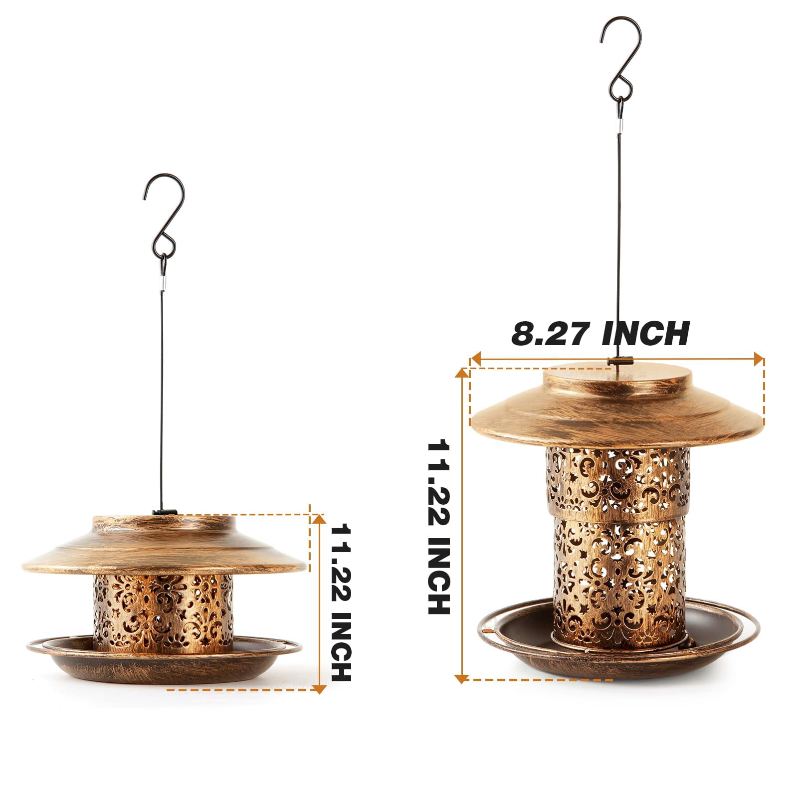 Metal Bird Feeders for Outdoors Hanging, Weather Resistant Wild Bird Feeder with 360 Degree Feeding Tray