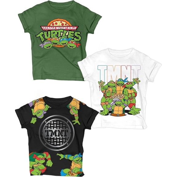 Nickelodeon Ninja Turtles T-Shirt, Toddler Boy Tee Kids Clothes, Green/White/Black, 3 Pack