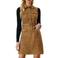 thumbnail image 1 of Vestido de gamuza sintética para mujer con cuello vuelto y lazo en la cintura sin mangas con botones y minivestido marrón XS, 1 of 6