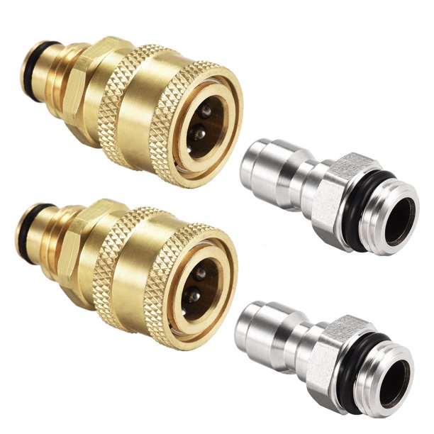Jardín Manguera Latón Rápida Conexión Conjunto M14x1.5 y G3/8 Macho Rosca Inoxidable Acero Conexiones Agua Manguera Conectores Presión Arandela Adaptador, 2 Juegos Unique Bargains Conexión rápida de manguera de jardín