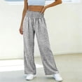 thumbnail image 2 of Einccm Womens High Waisted Wide Leg Pants - Checkered Casual Plaid Trousers with Pockets - Comfy Smocked Waist Flowy Bottoms for Vacation or Daily Wear, 2 of 6
