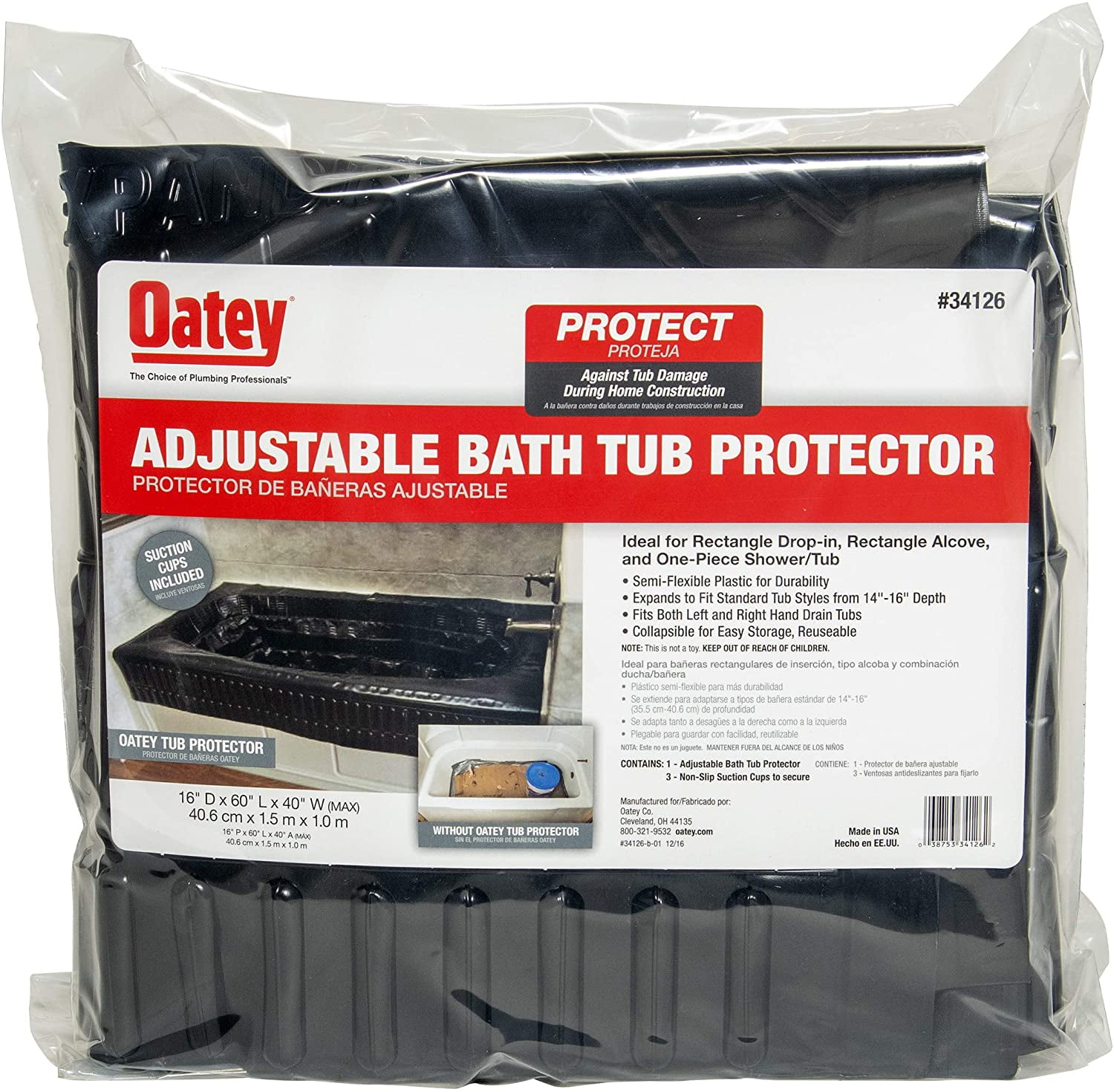 OATEY 14 16 Adjustable Plastic Bathtub Liner Protector 34126 The Home
