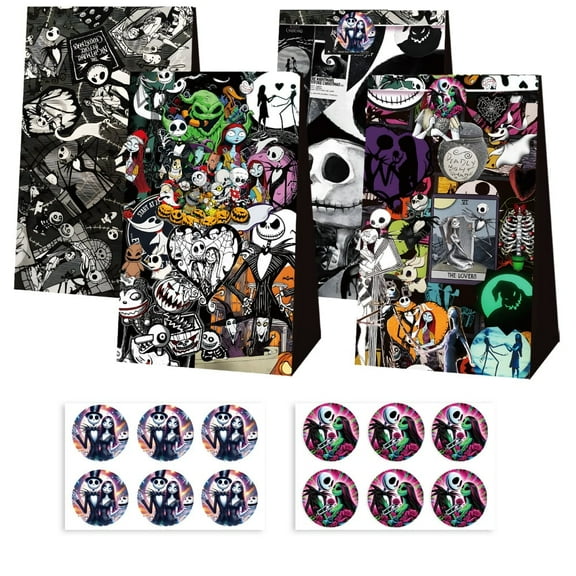 12 PCS Jack Skellington Kraft Paper Goodie Bag Small Gift Bags for Jack Skellington Party Supplies,Kids Birthday Game Party Kraft Paper Goodie Gift Bag Decorations